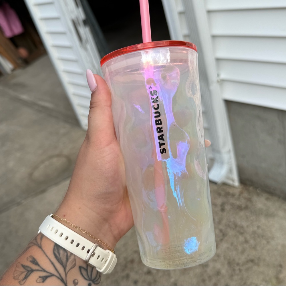 Starbucks Iridescent Cup with Pink Lid and Straw